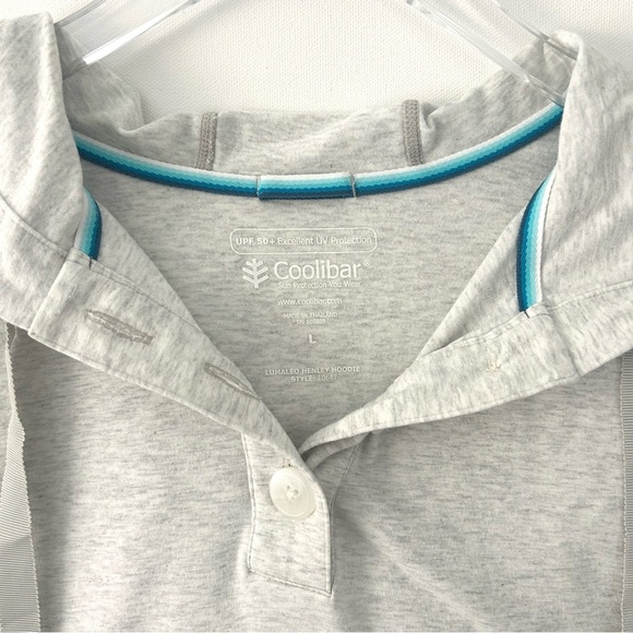 Coolibar LumaLeo Henley Hoodie Sweatshirt Top Sun Protect Gray BlueSize Large - Picture 4 of 15